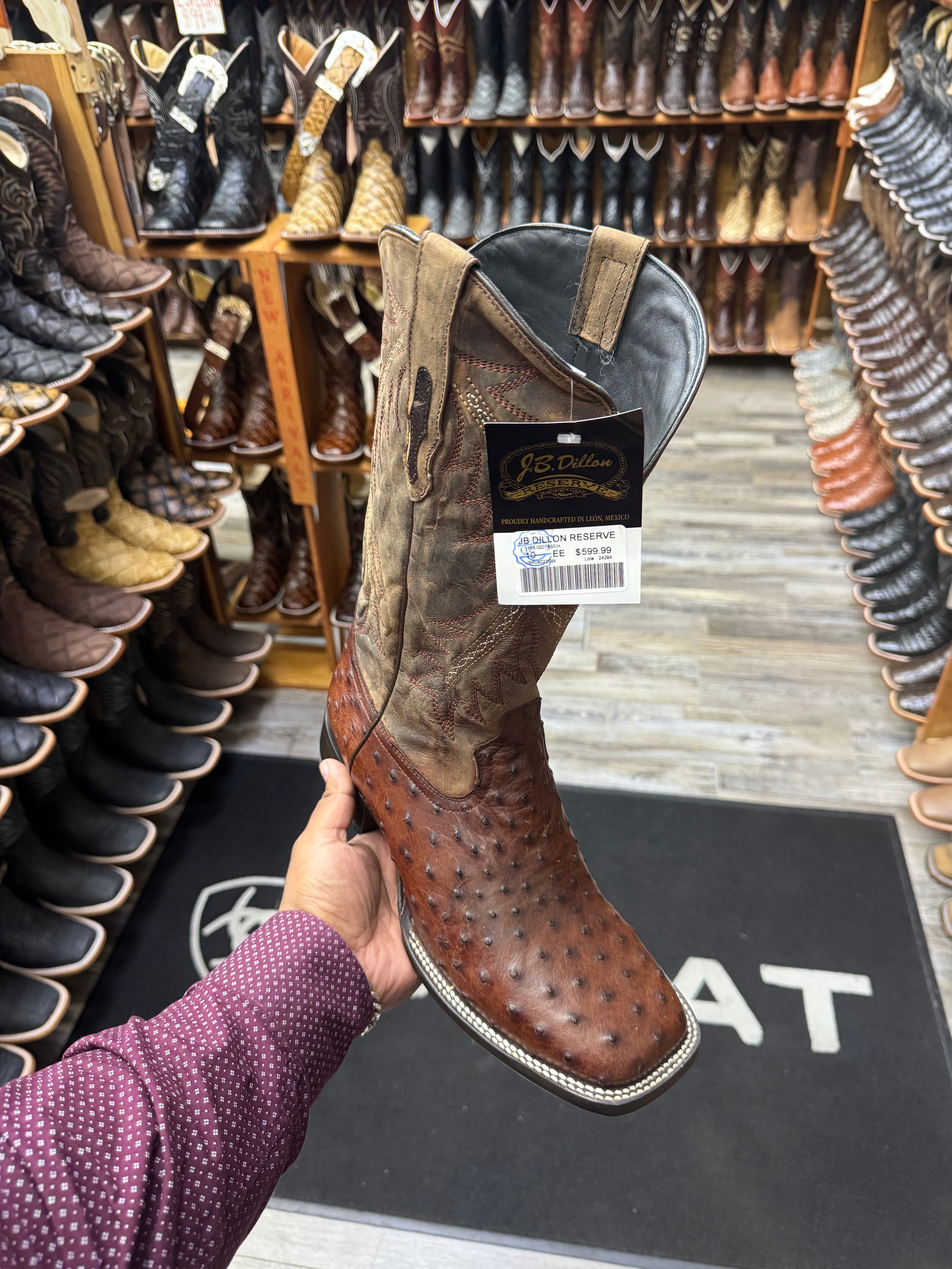 JB Dillon Reserve Full Quill Ostrich Square Toe Boots
