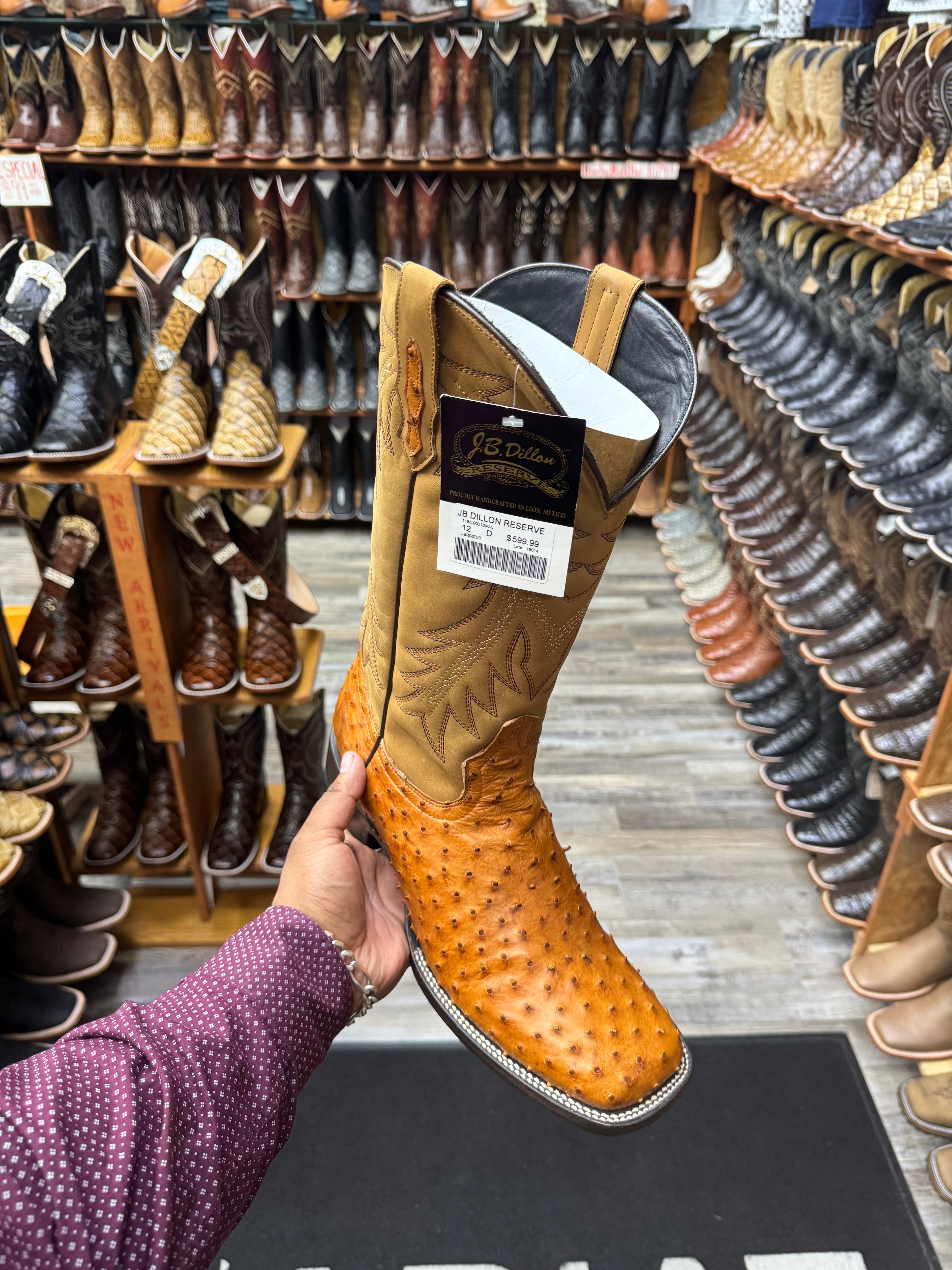 JB Dillon Reserve Full Quill Ostrich Square Toe Boots