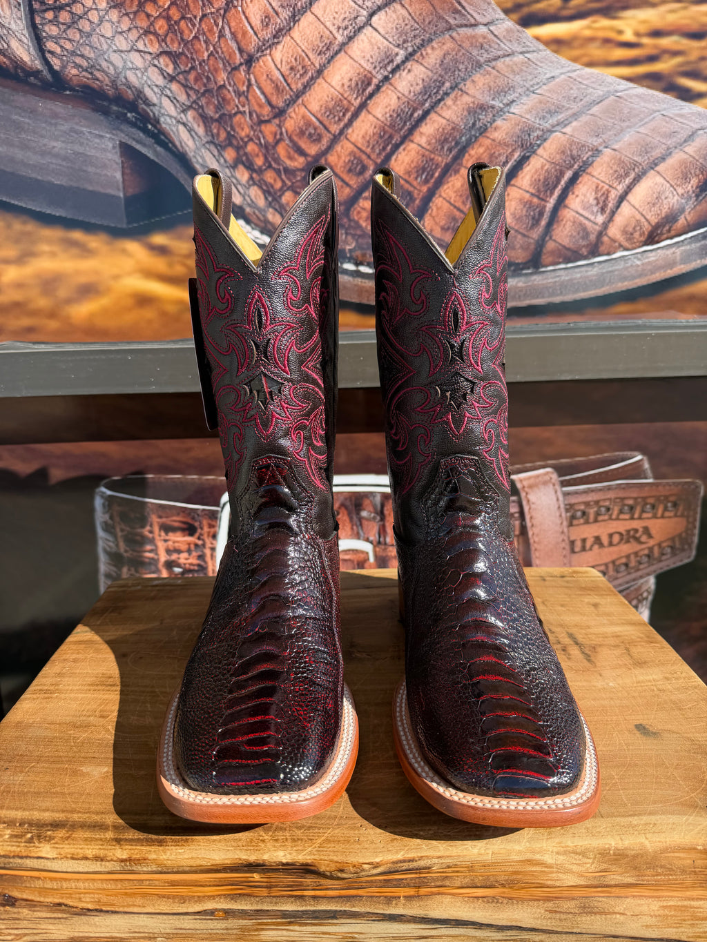 Square Toe Black Cherry Original Exotic Ostrich leg