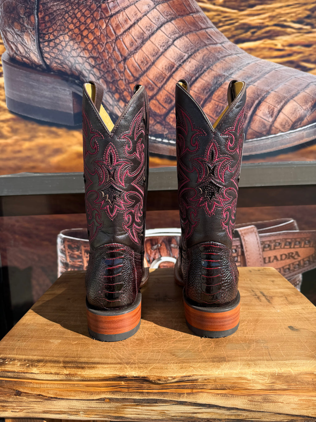 Square Toe Black Cherry Original Exotic Ostrich leg