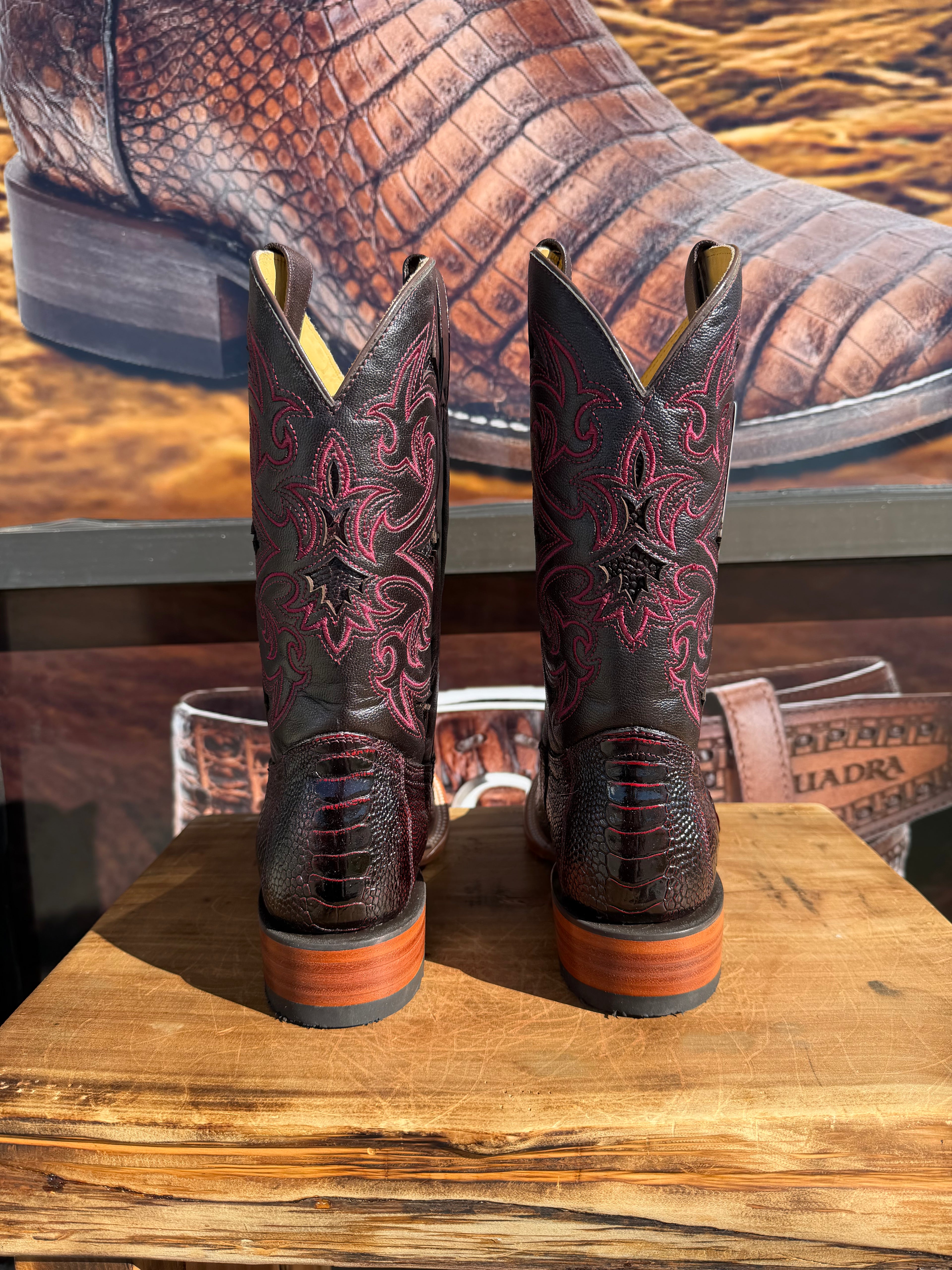 Square Toe Black Cherry Original Exotic Ostrich leg