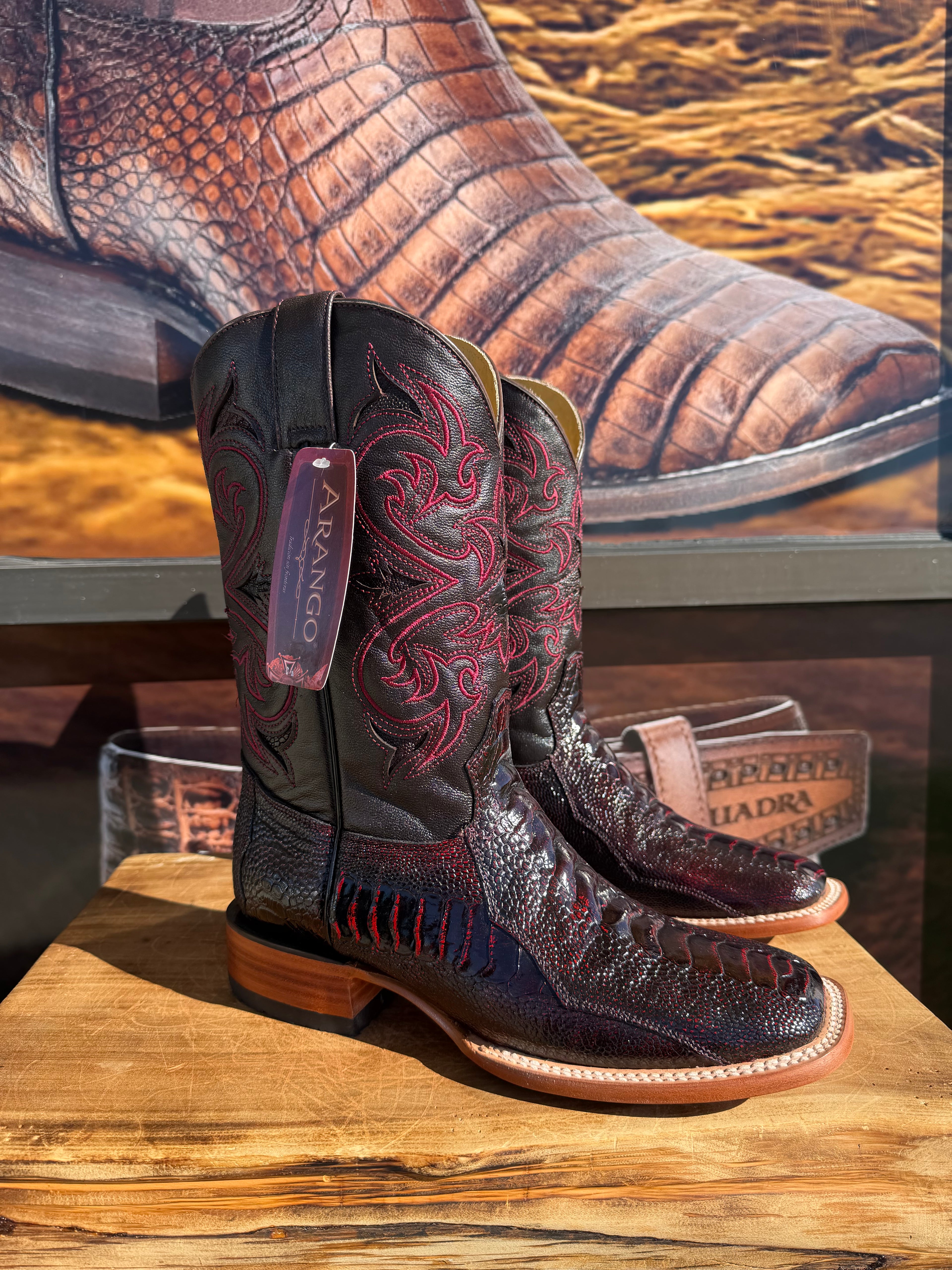 Square Toe Black Cherry Original Exotic Ostrich leg