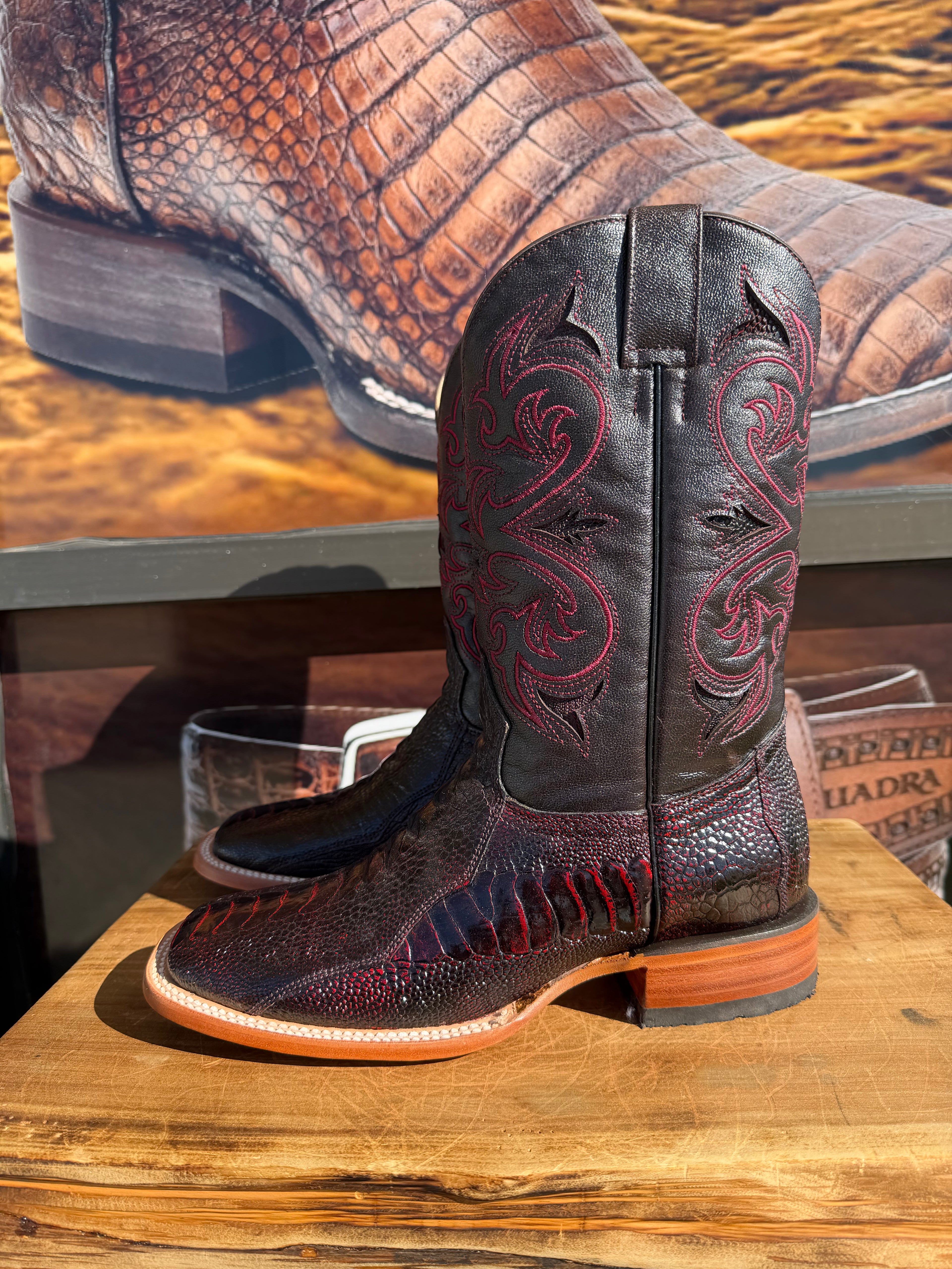 Square Toe Black Cherry Original Exotic Ostrich leg