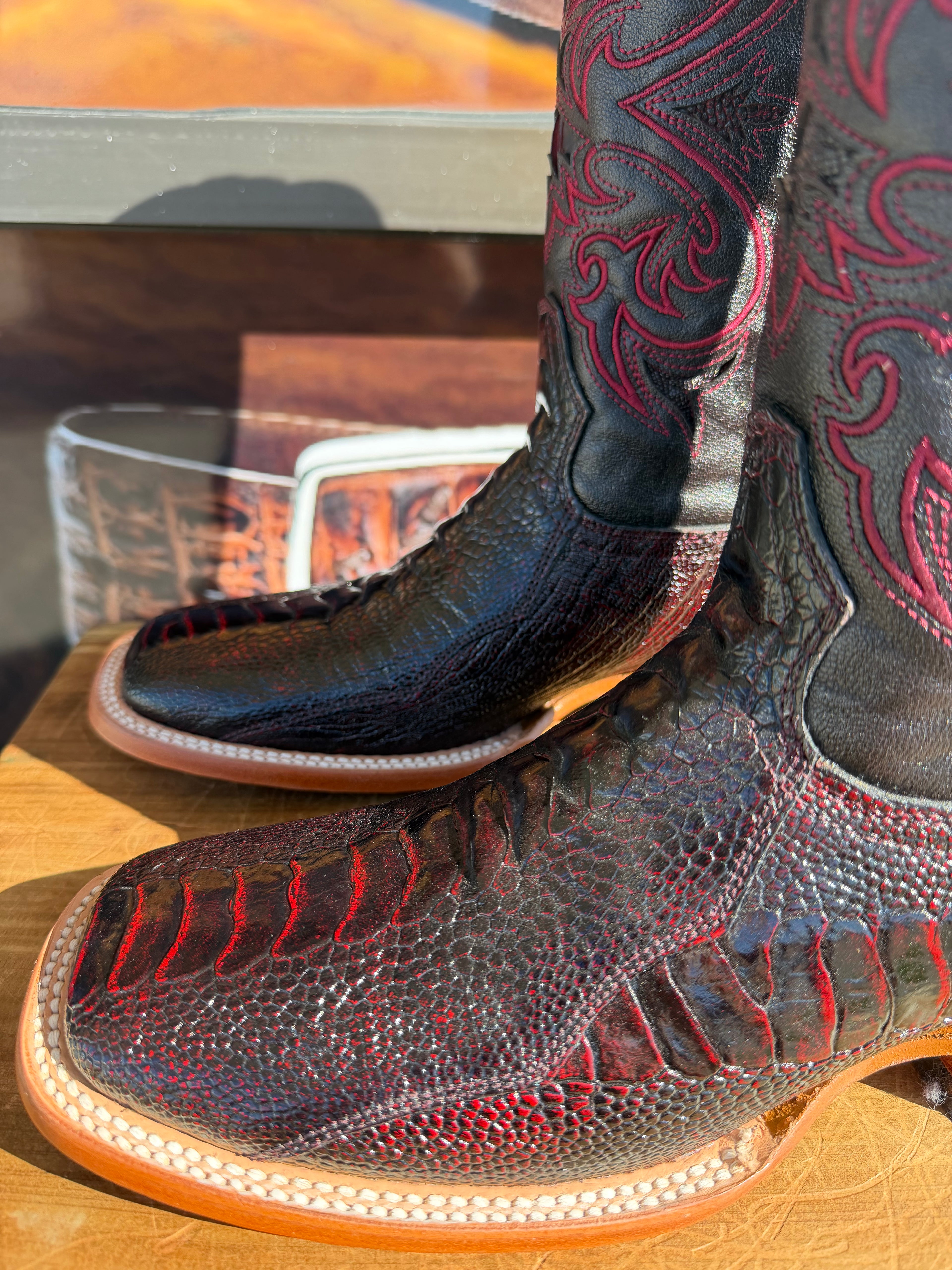 Square Toe Black Cherry Original Exotic Ostrich leg